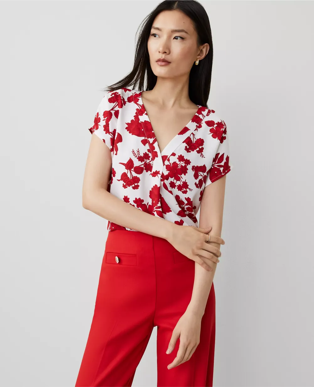 Tropical Mixed Media Pleated Top