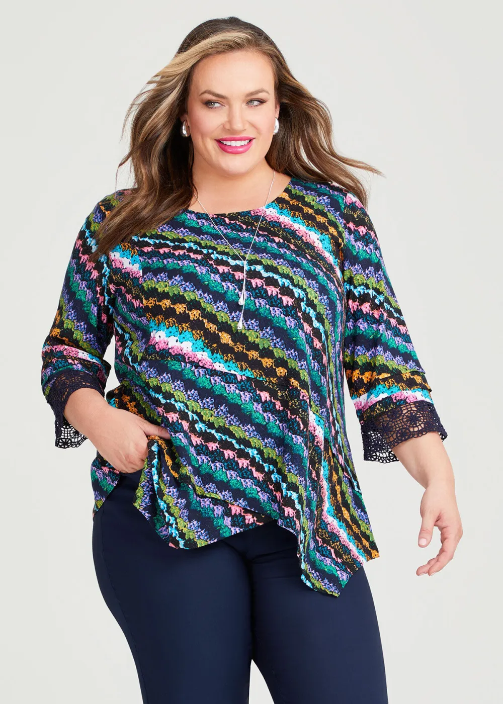 Crochet Print Natural Top