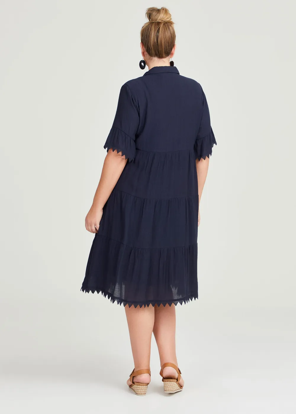 Natural Tiered Lace Trim Dress