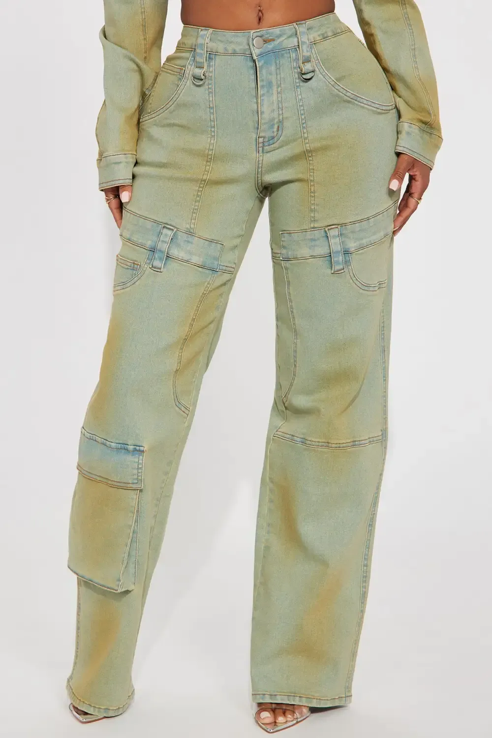 Tatiana Tinted Wide Leg Utility Jeans - Light Wash