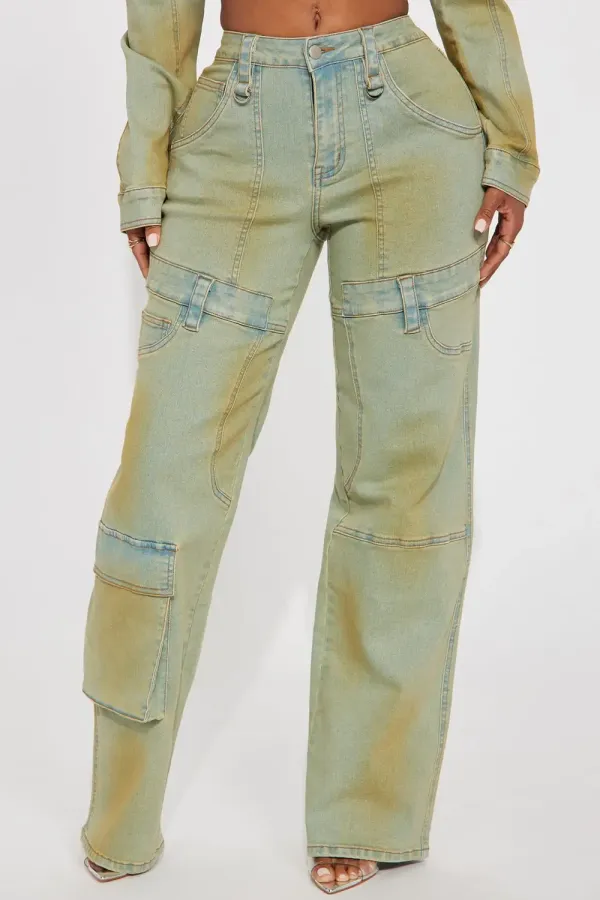 Tatiana Tinted Wide Leg Utility Jeans - Light Wash