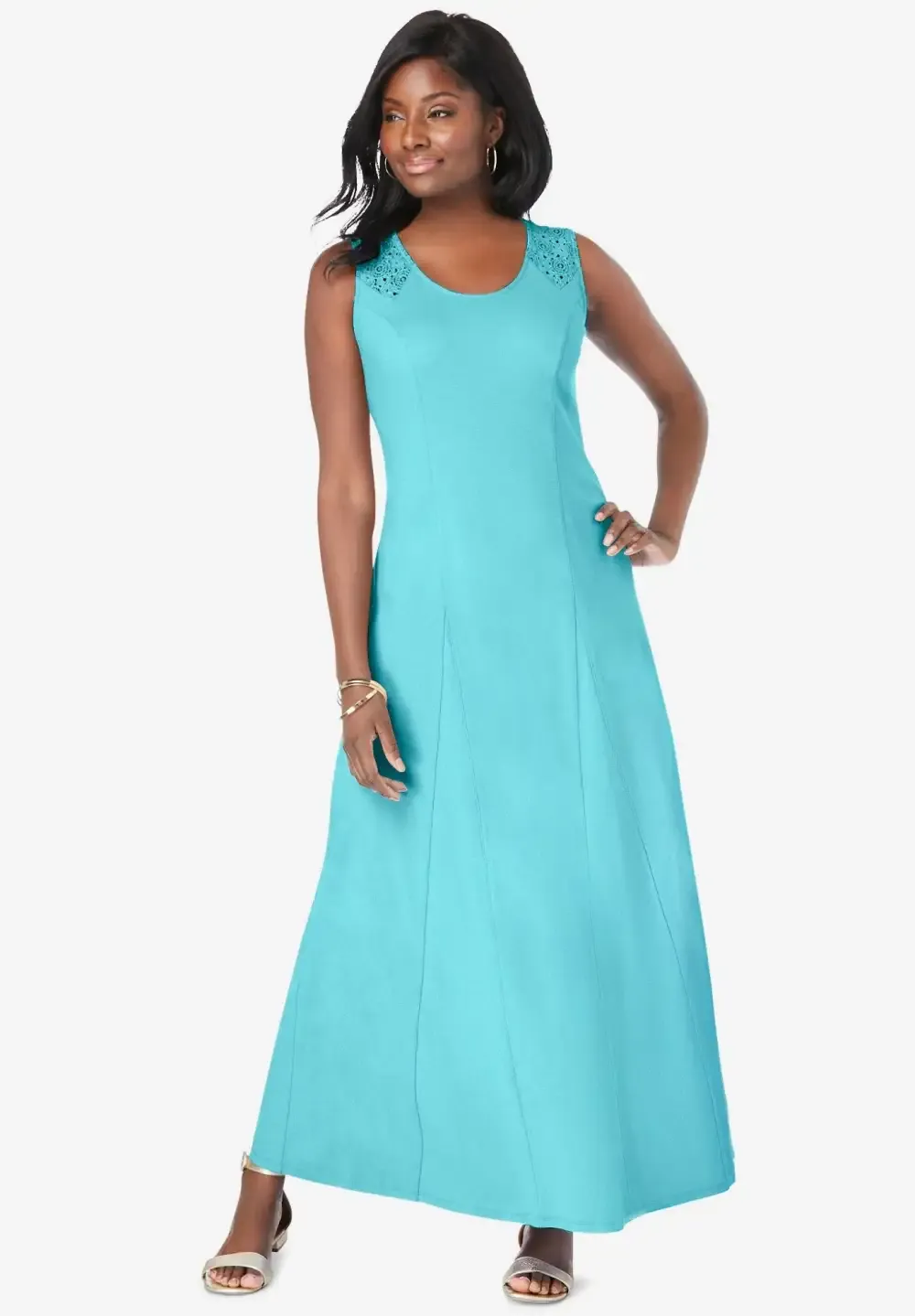 Stretch Cotton Crochet-Back Maxi Dress