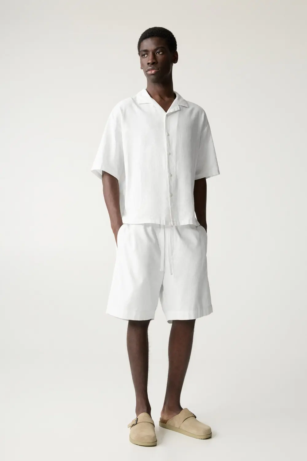 Linen blend jogger Bermuda shorts