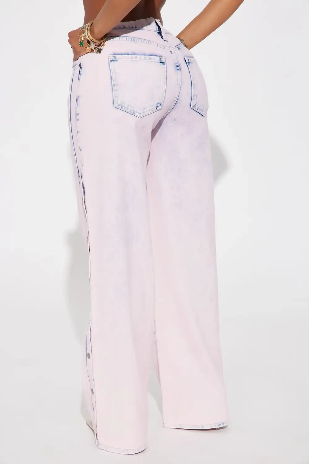 Tickled Pink Snap Jeans - Pink