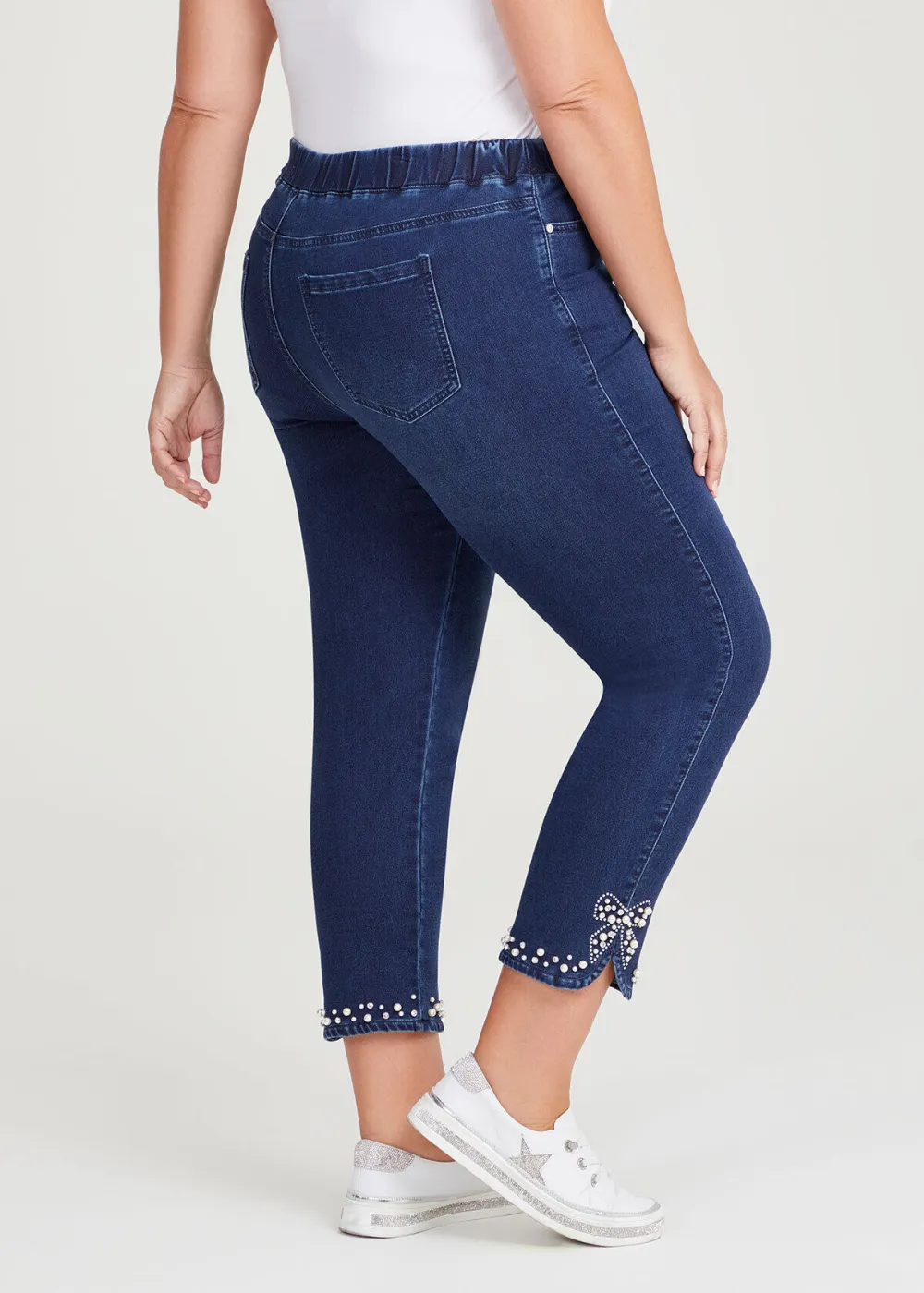 Curved Hem Pearl Denim Jean