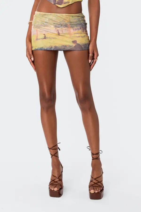 Picture Perfect Printed Mesh Mini Skirt