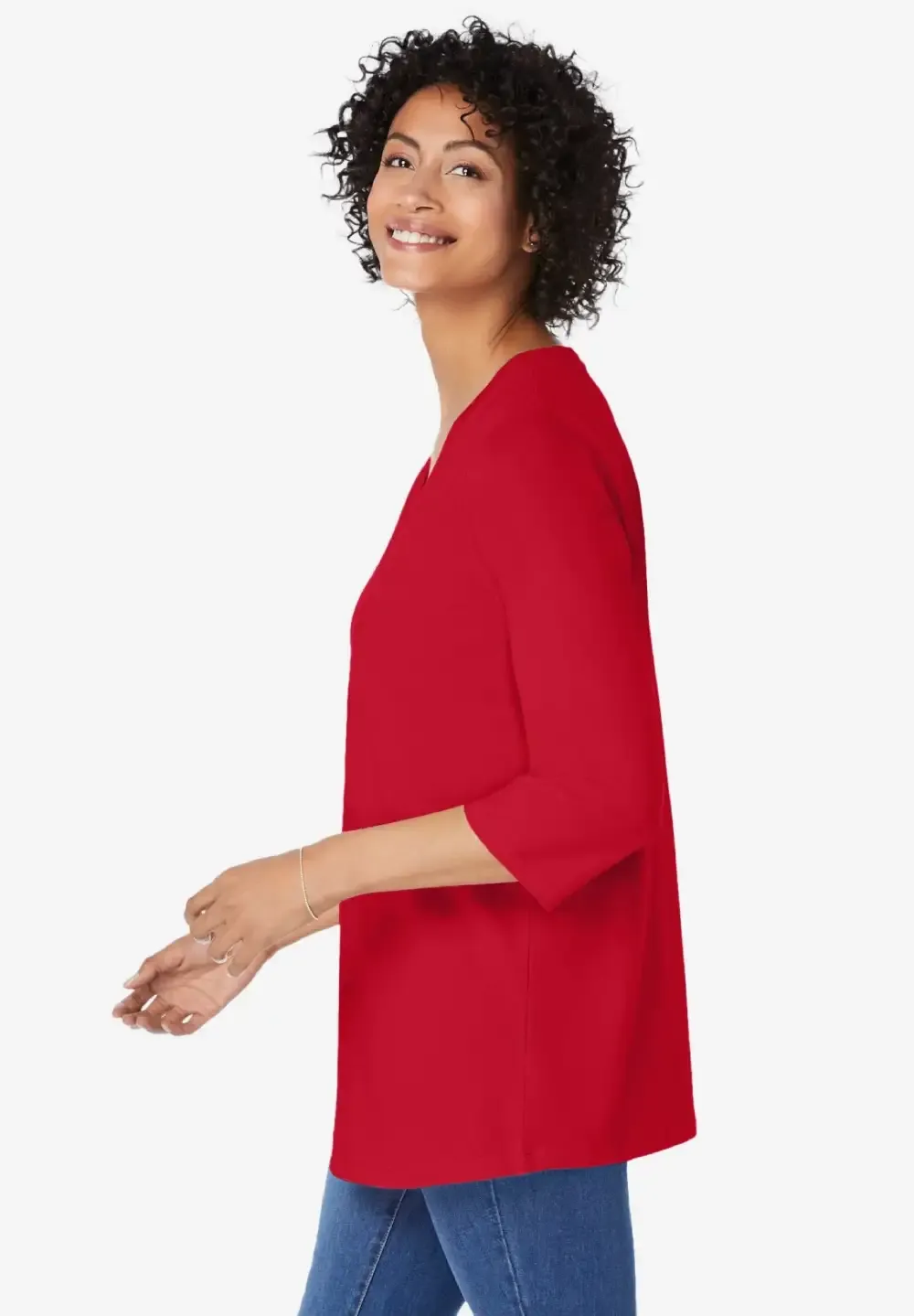 Perfect Three-Quarter Sleeve V-Neck Tunic
