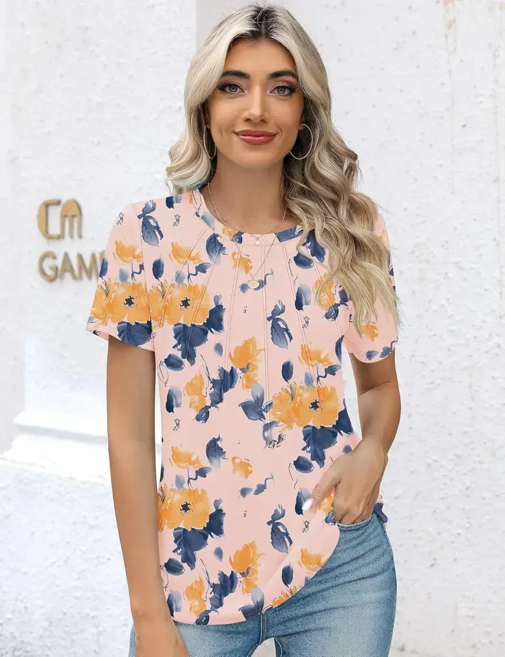 Kistore Womens Casual Crew Neck Short Sleeve Pleated Tops Blouses Fashion Clothes 2024