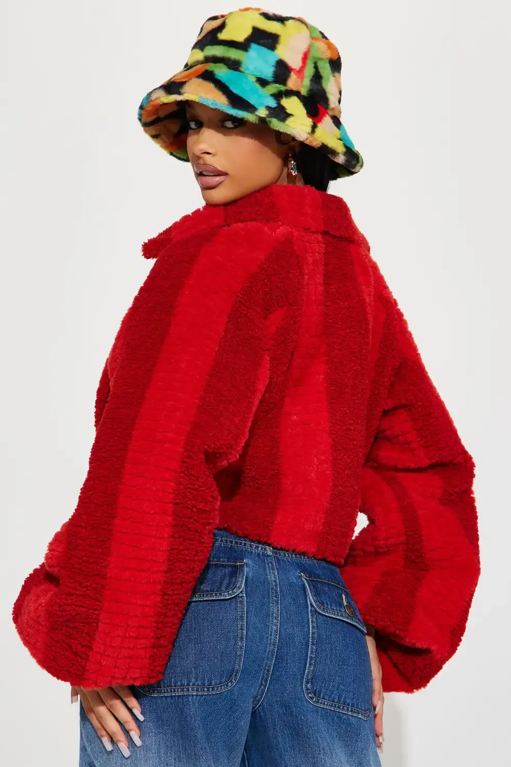 Hot Babe Faux Fur Jacket - Red/combo