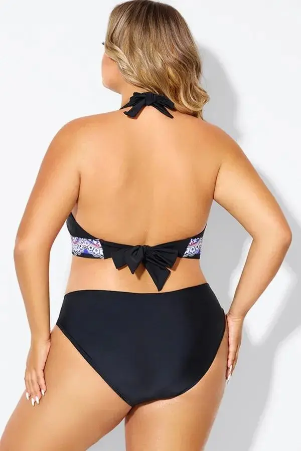 Printed Self-tie Halter Straps Bikini Top