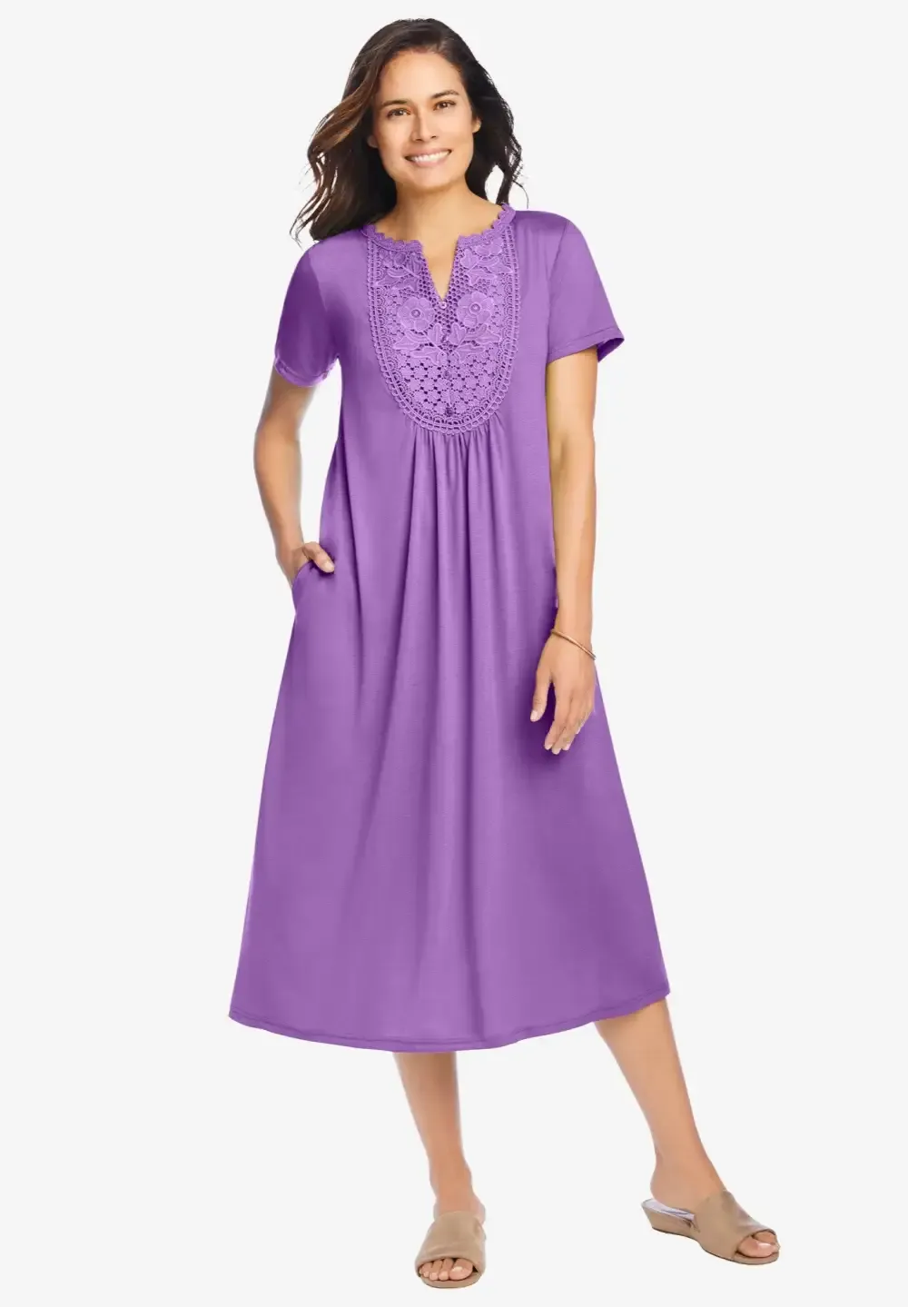 Embroidered Lace Bib Knit Dress