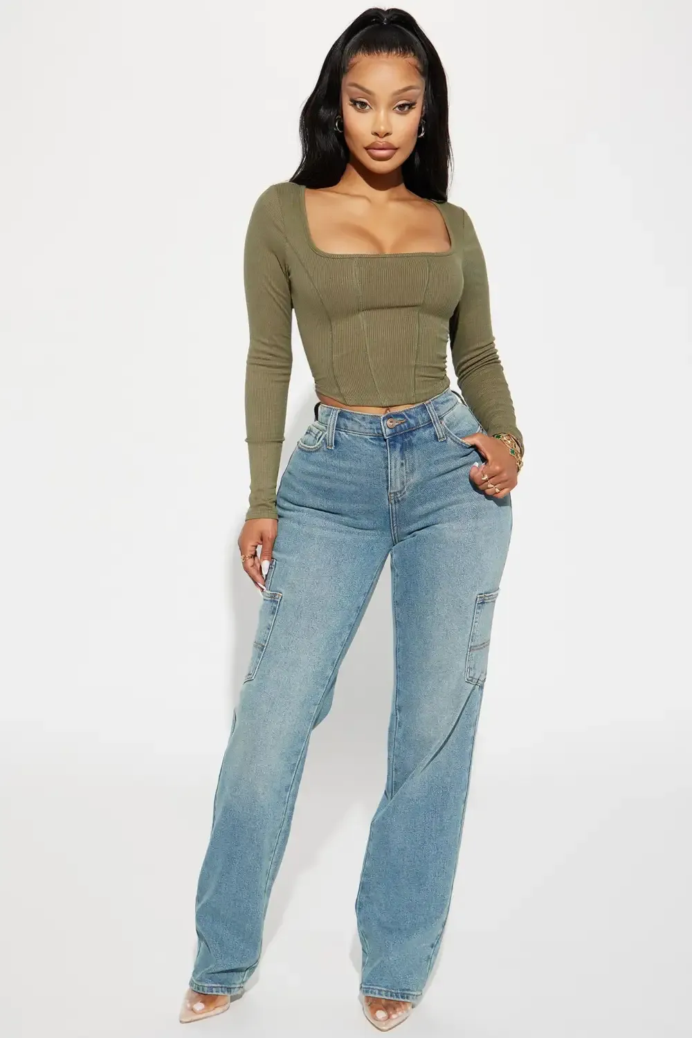 Swear By It Straight Leg Utility Jeans - Medium Wash
