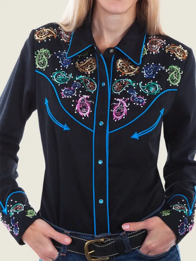 Women's Vintage Western Print Long Sleeve Shirt