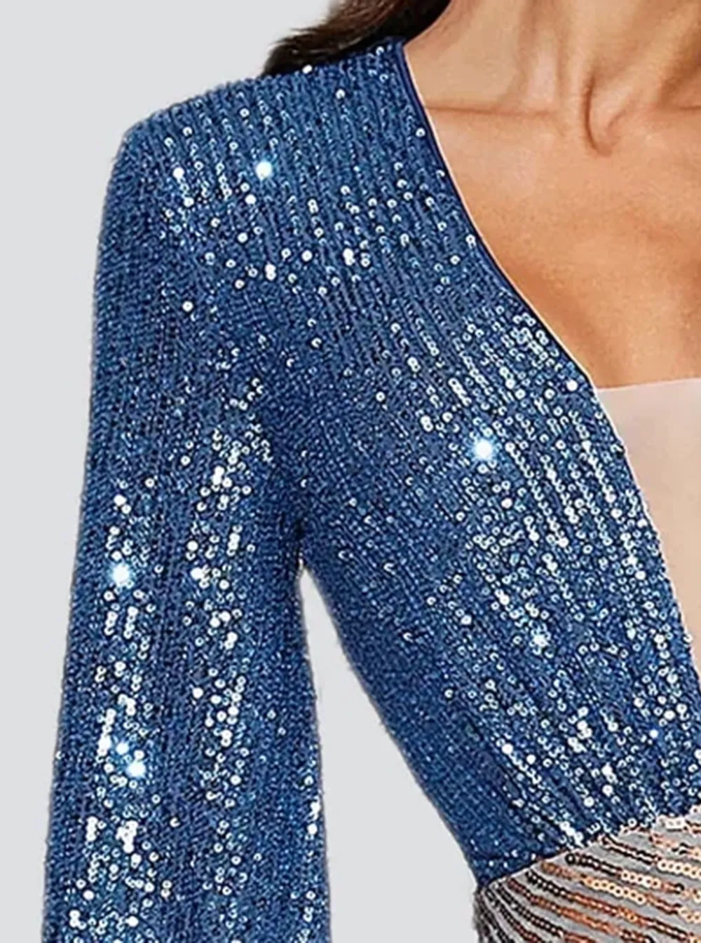 Deep V-Neck Sequin Blue Mini Dress