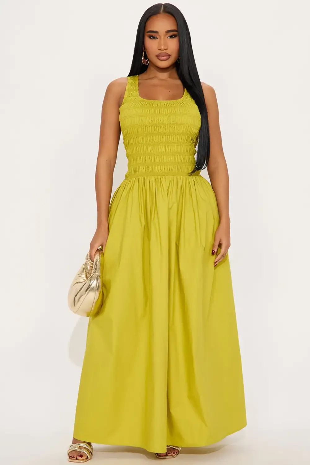 Hallie Poplin Maxi Dress - Chartreuse