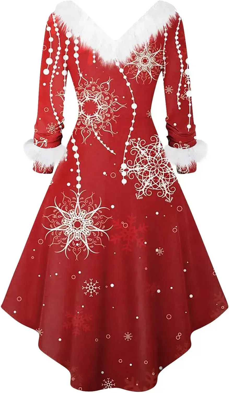 Womens Christmas Dress Fuzzy Mrs Claus Christmas Holiday Xmas Cocktail Holiday Party Flare Dress