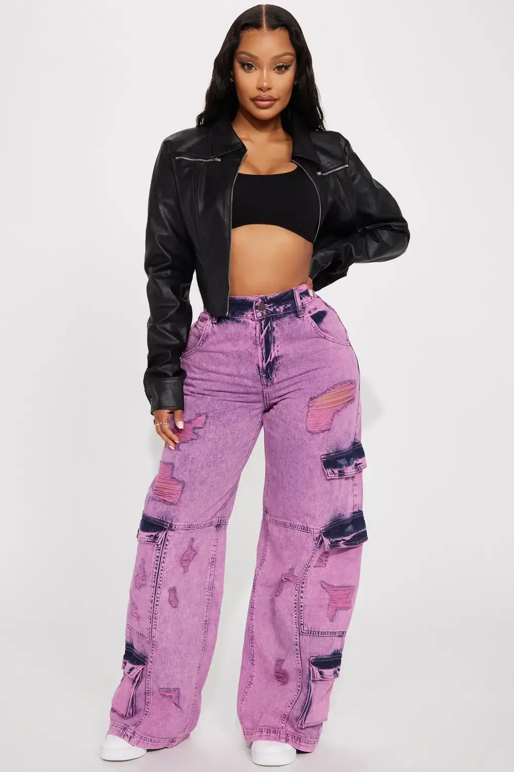 Mixed Signals Ripped Baggy Jeans - Pink