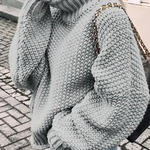 Solid Turtle Neck Pullover Sweater, Casual Long Sleeve Sweater For Fall & Winter, Women's Clothing