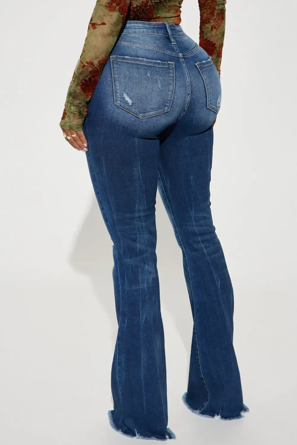 Getting Lost Ripped Stretch Flare Jeans - Dark Wash