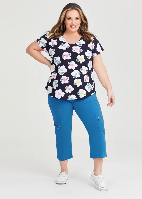 Cotton Scoop Neck Flower Top
