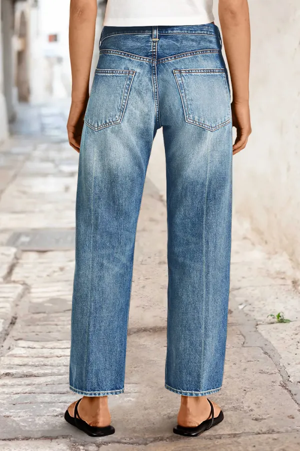 Crease Ripped High Waist Barrel Leg Cropped Jeans