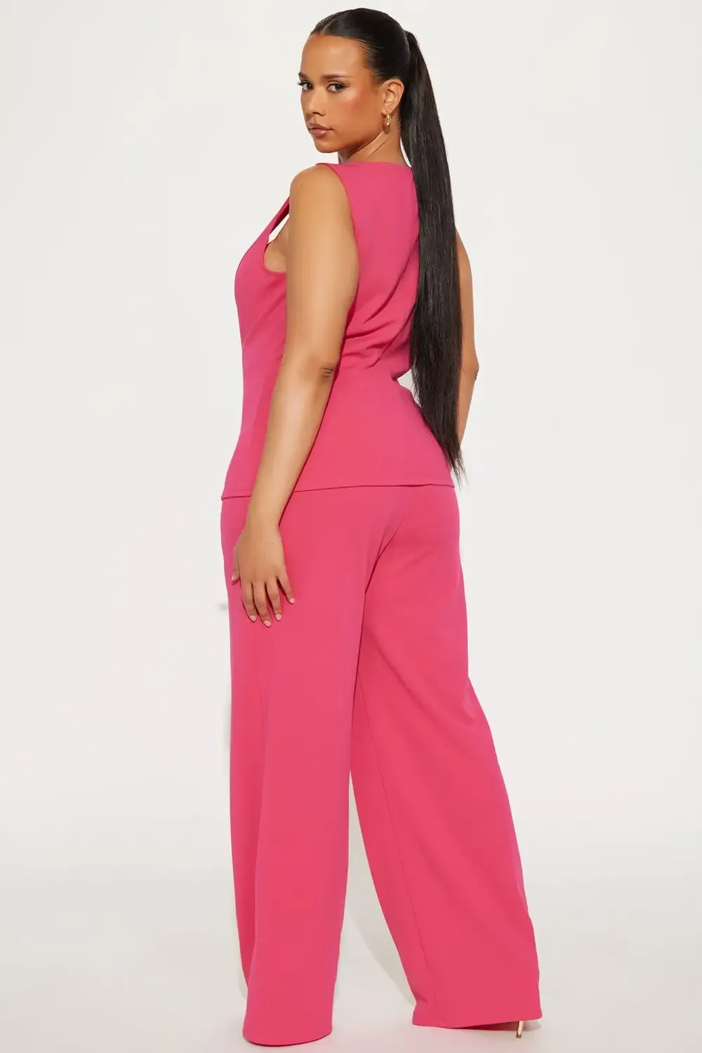 Ready For Business Office Vest Wide Leg Pant Set - Fuchsia