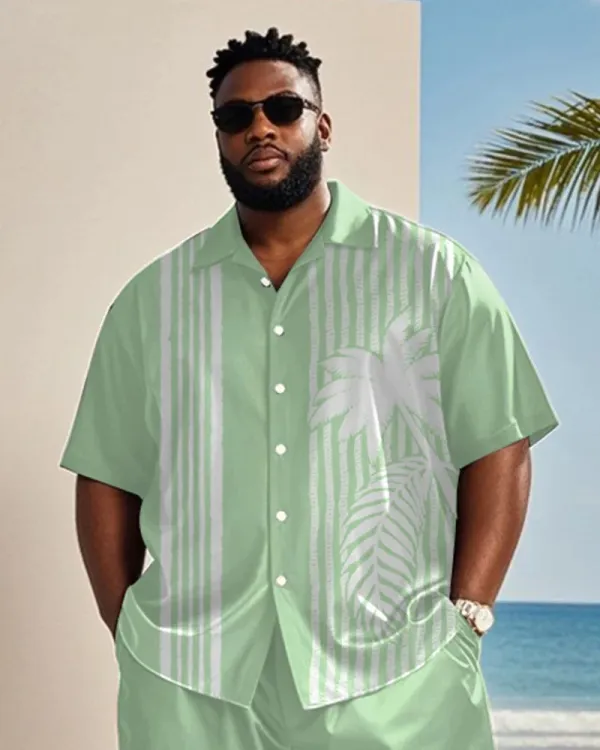 Big & Tall Men's Striped Coconut Print Shirt and Shorts Suit
