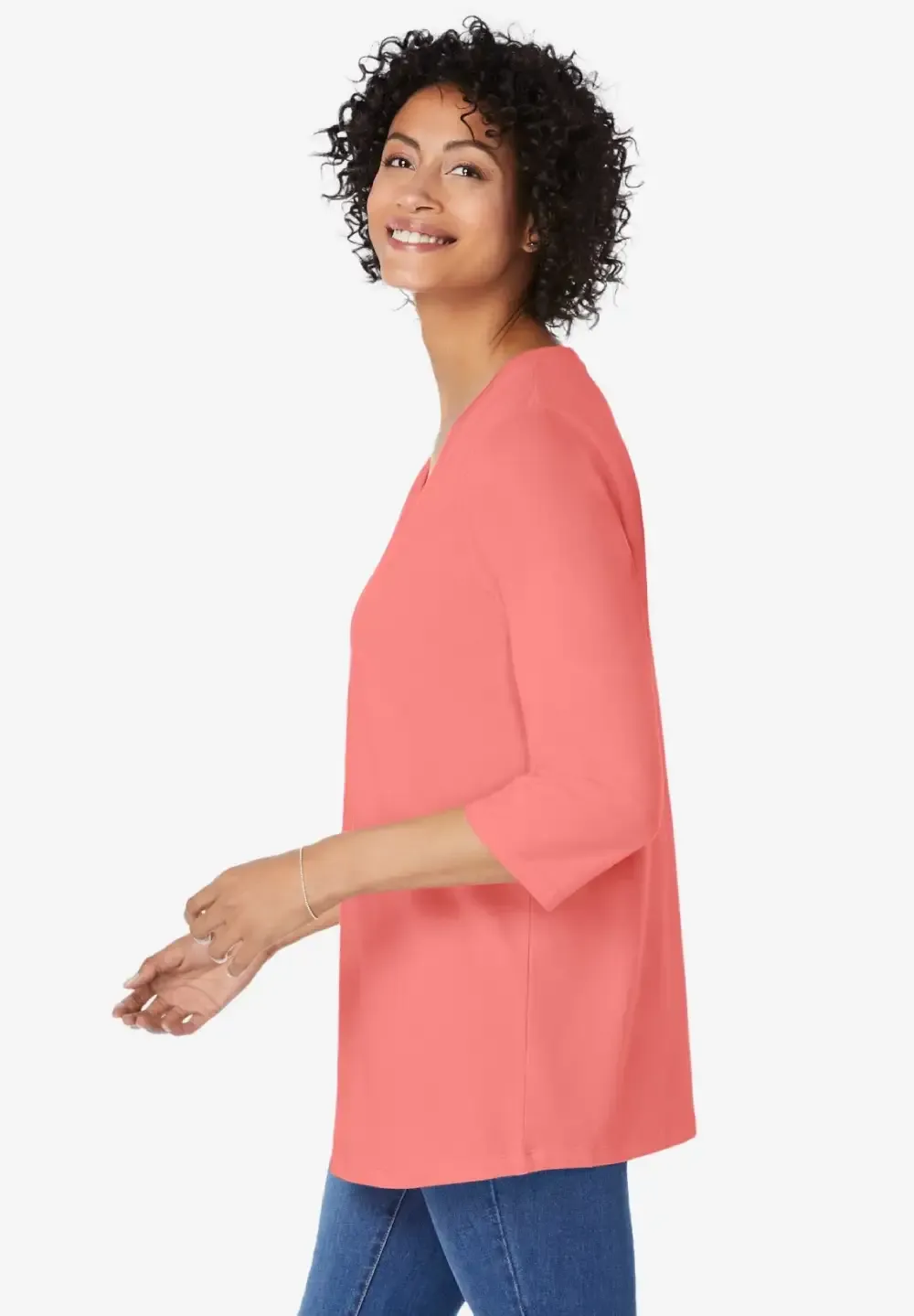 Perfect Three-Quarter Sleeve V-Neck Tunic