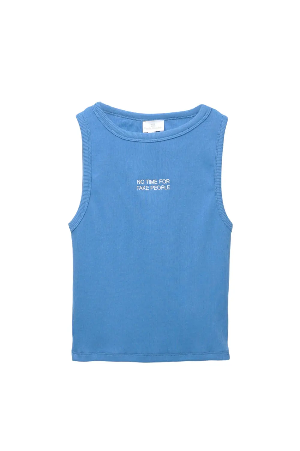 Blue tank top with slogan