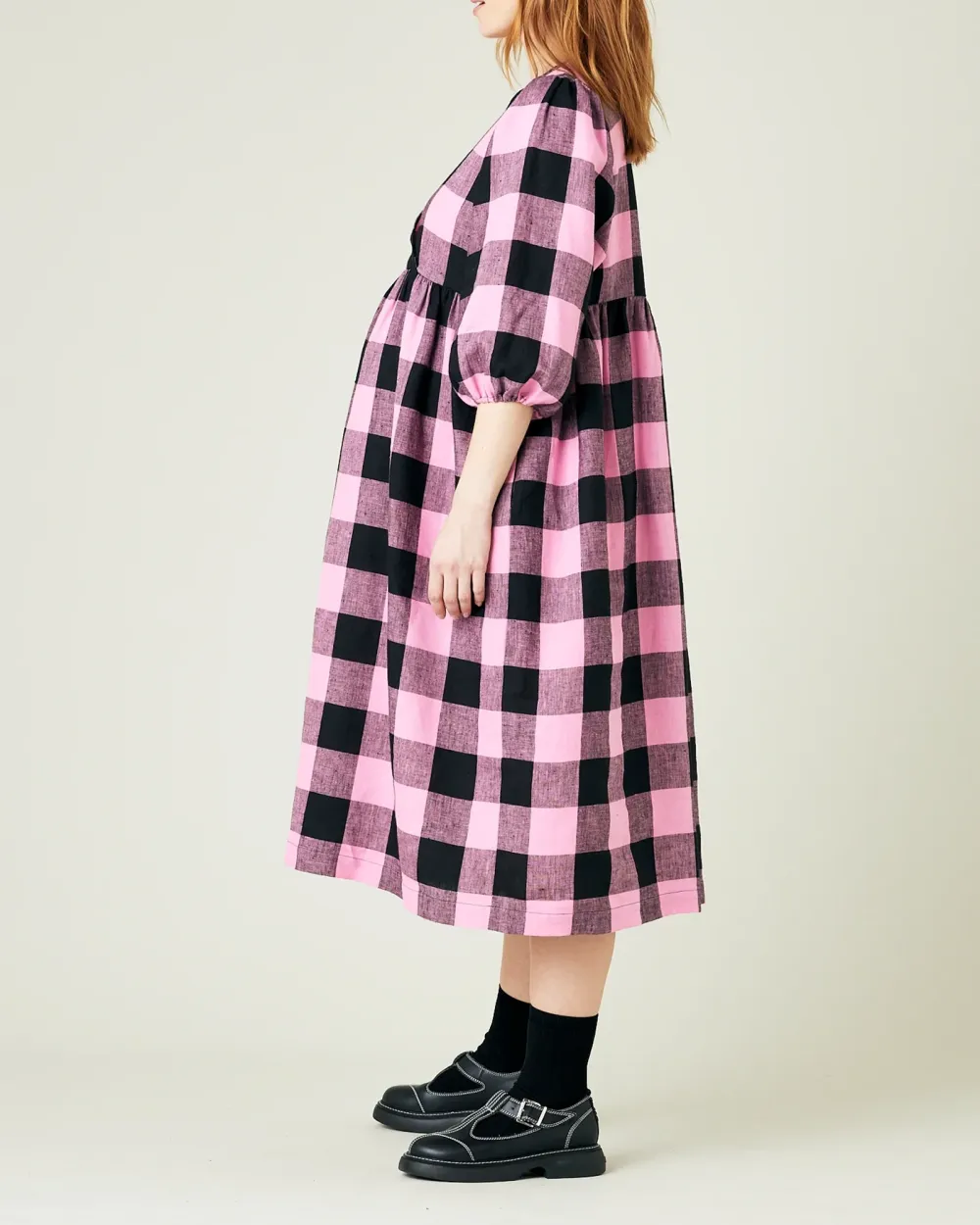 PINK & BLACK MEGA CHECK LINEN DRESS