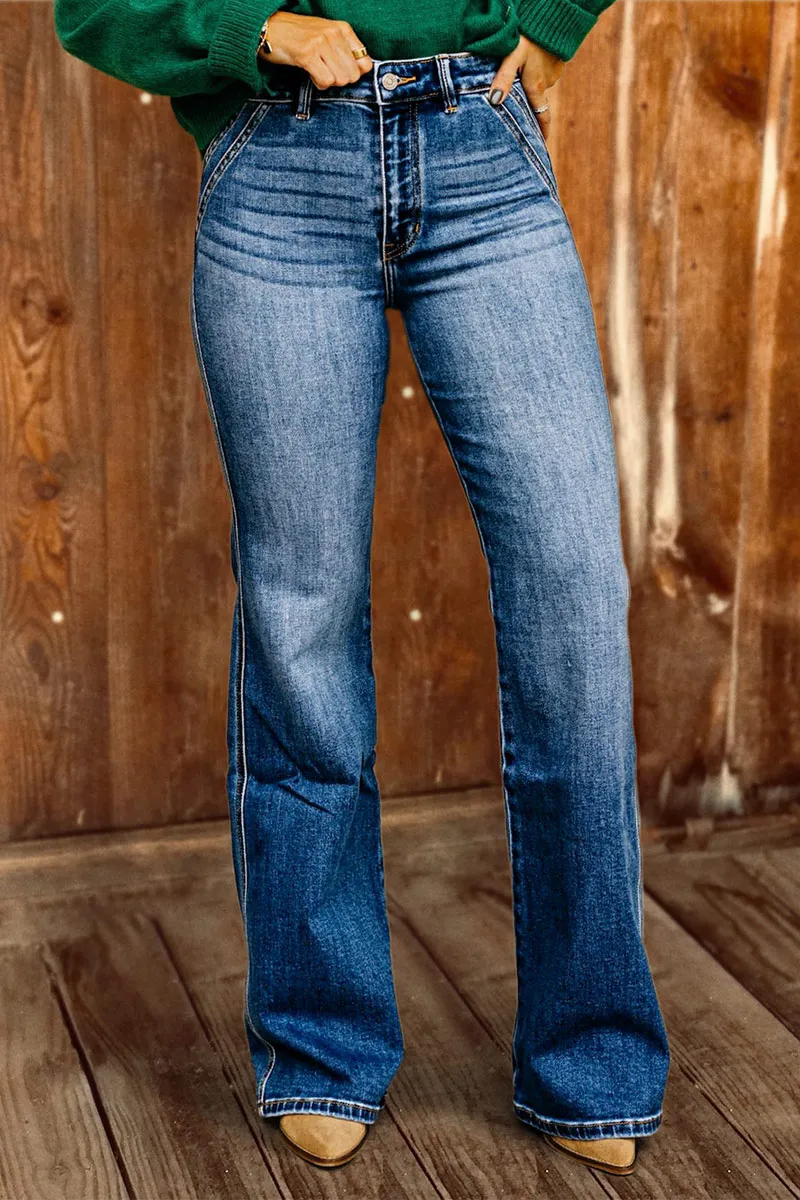 Wash Stretchy High Waist Straight Leg Jeans