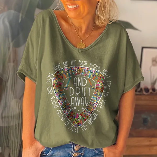 Oversize Different Styles Guitars Patterns I Wanna Get Lost In Your Rock And Roll And Drift Away Women Tees
