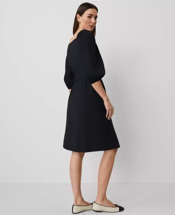 Square Neck Button Pocket Dress