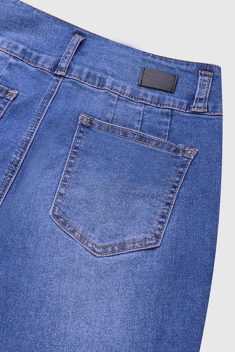 Button Fly Wash High Stretch High Waist Capri Jeans