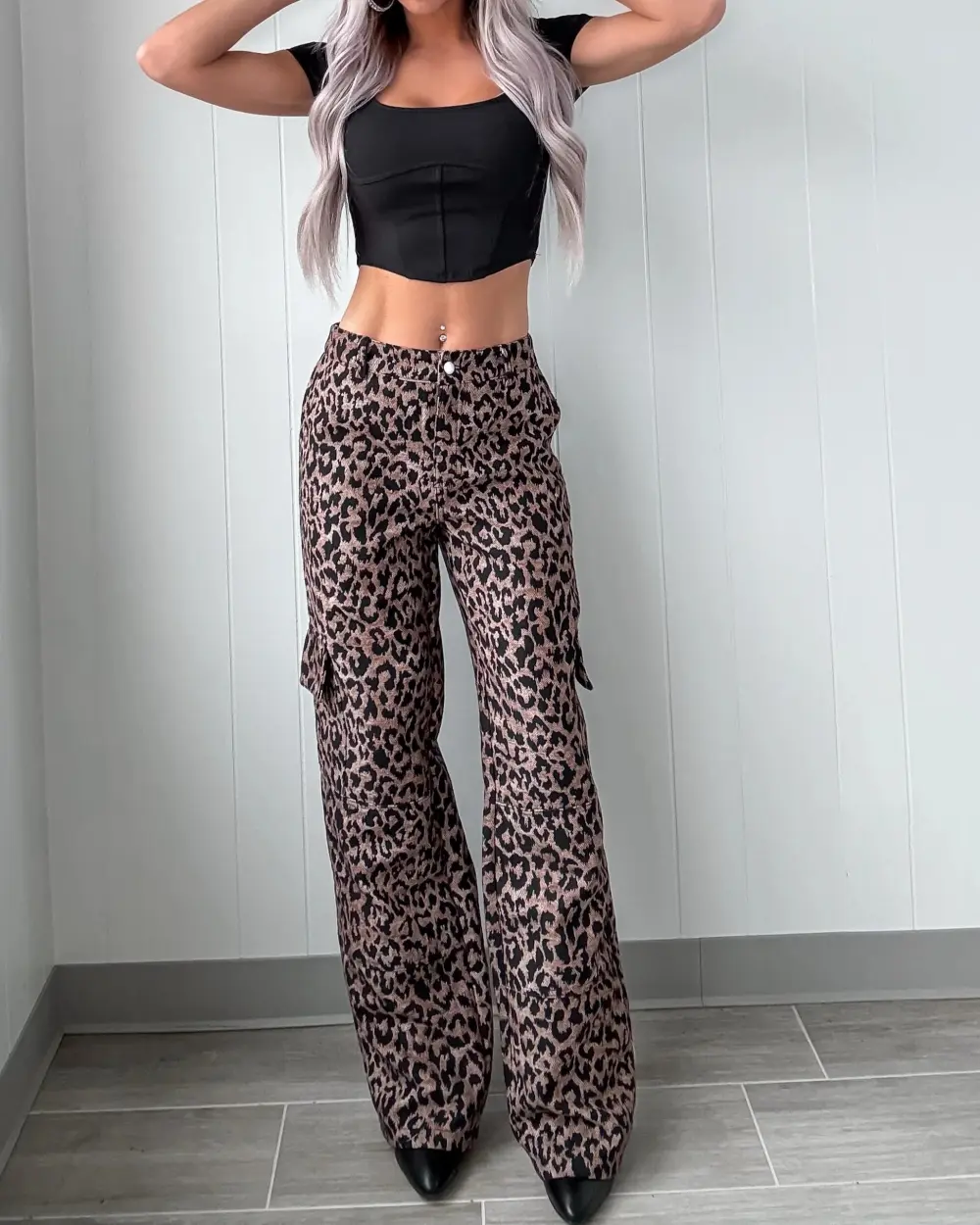 Jacquard Cargo Pants - Leopard