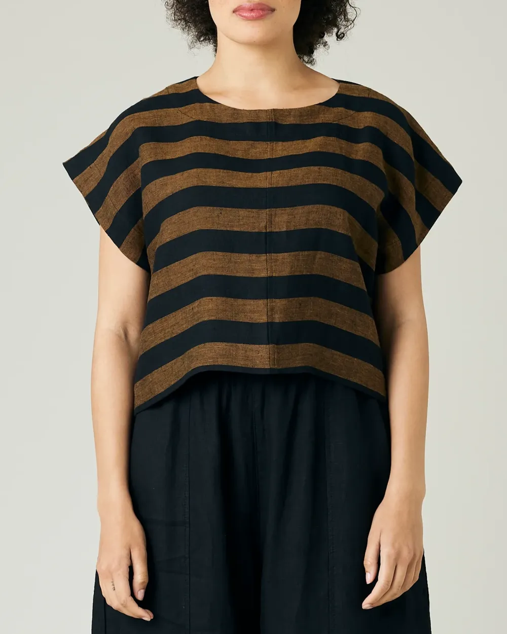RUST STRIPE LINEN TOP