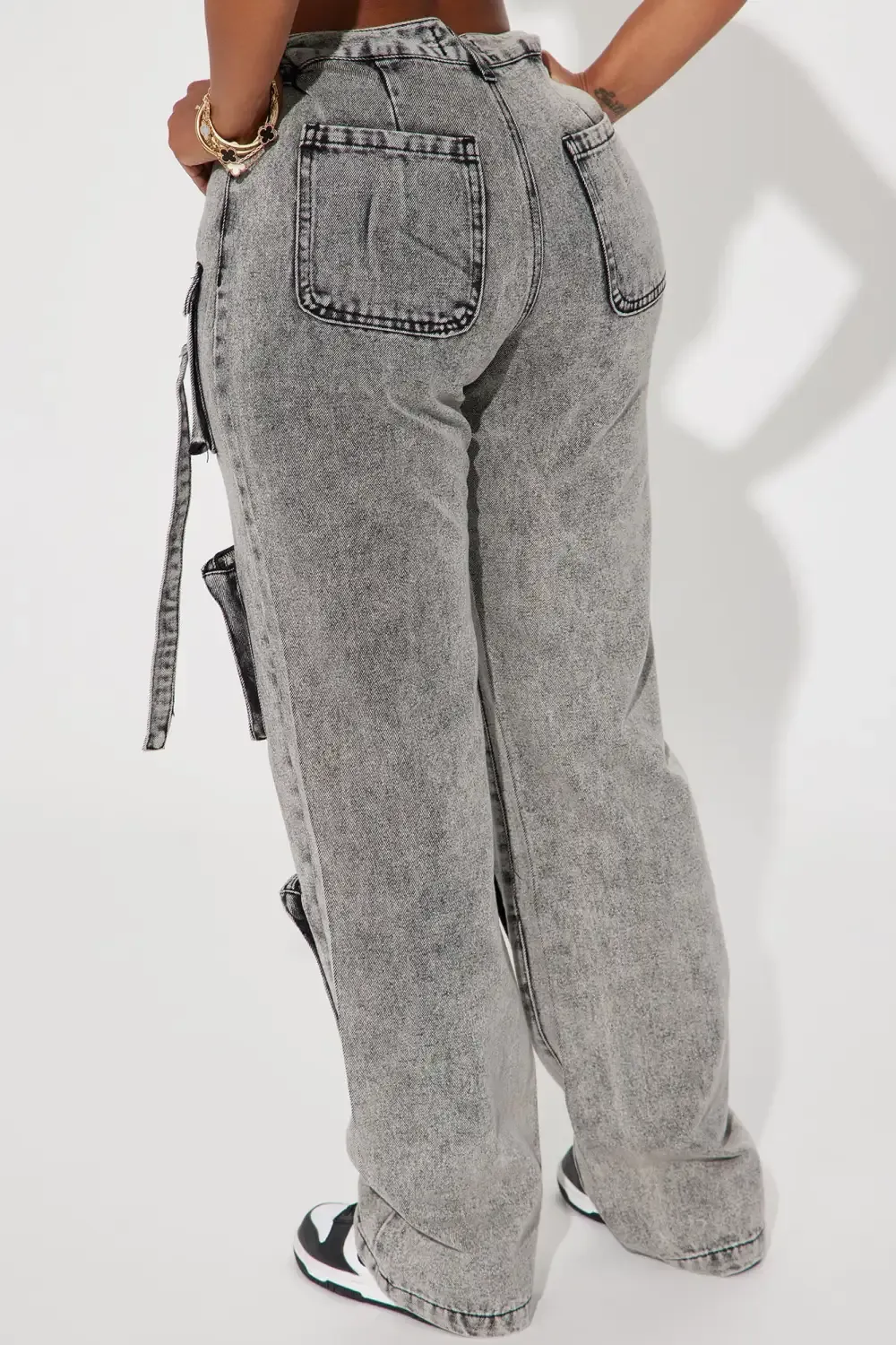 Somehow Somewhere Non Stretch Cargo Straight Leg Jeans - Acid Wash Grey