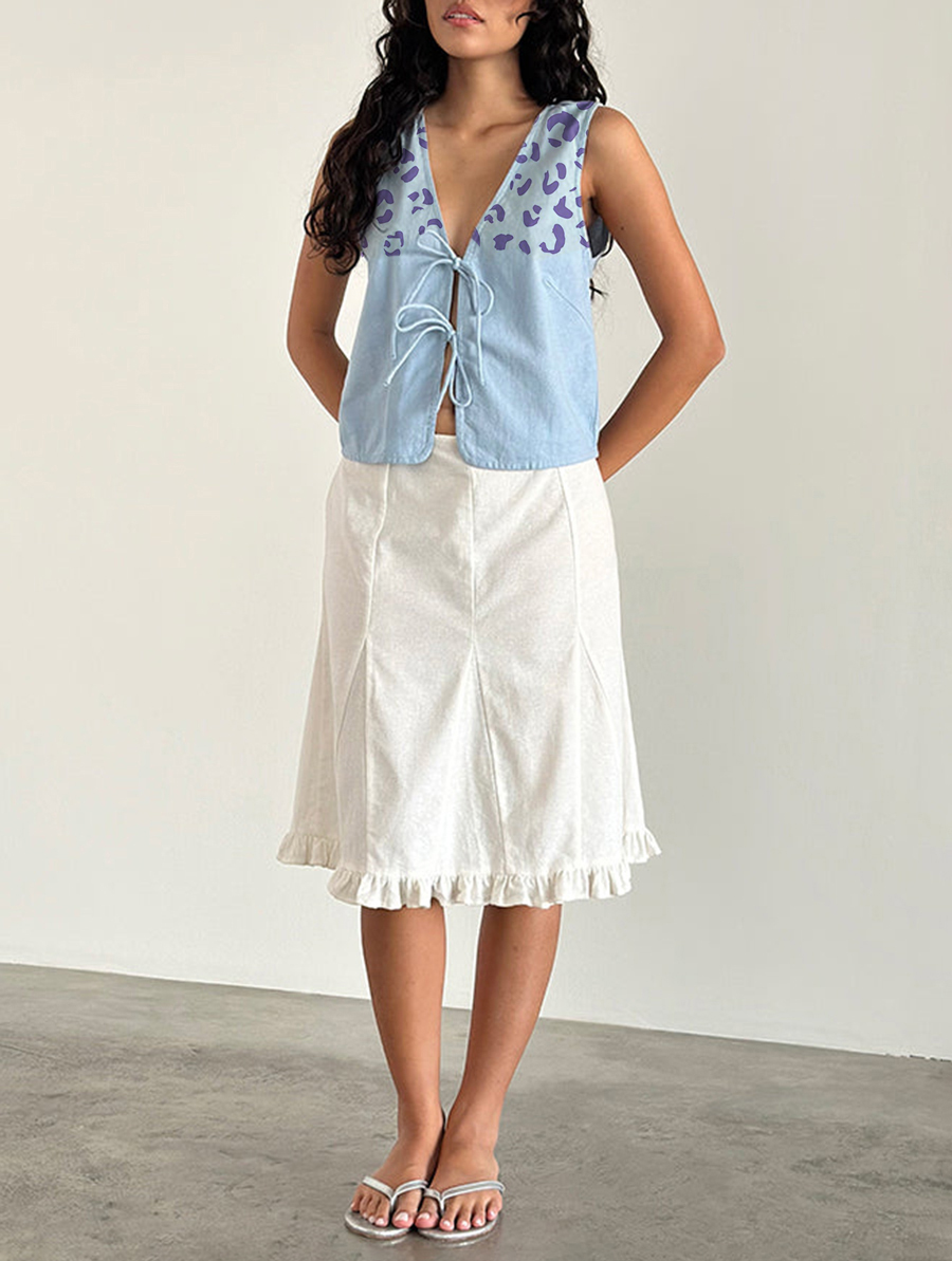 Nantucket Blue Tie Front Top