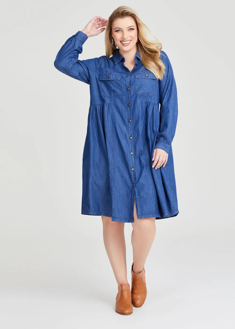 Cotton Button Thru Denim Dress
