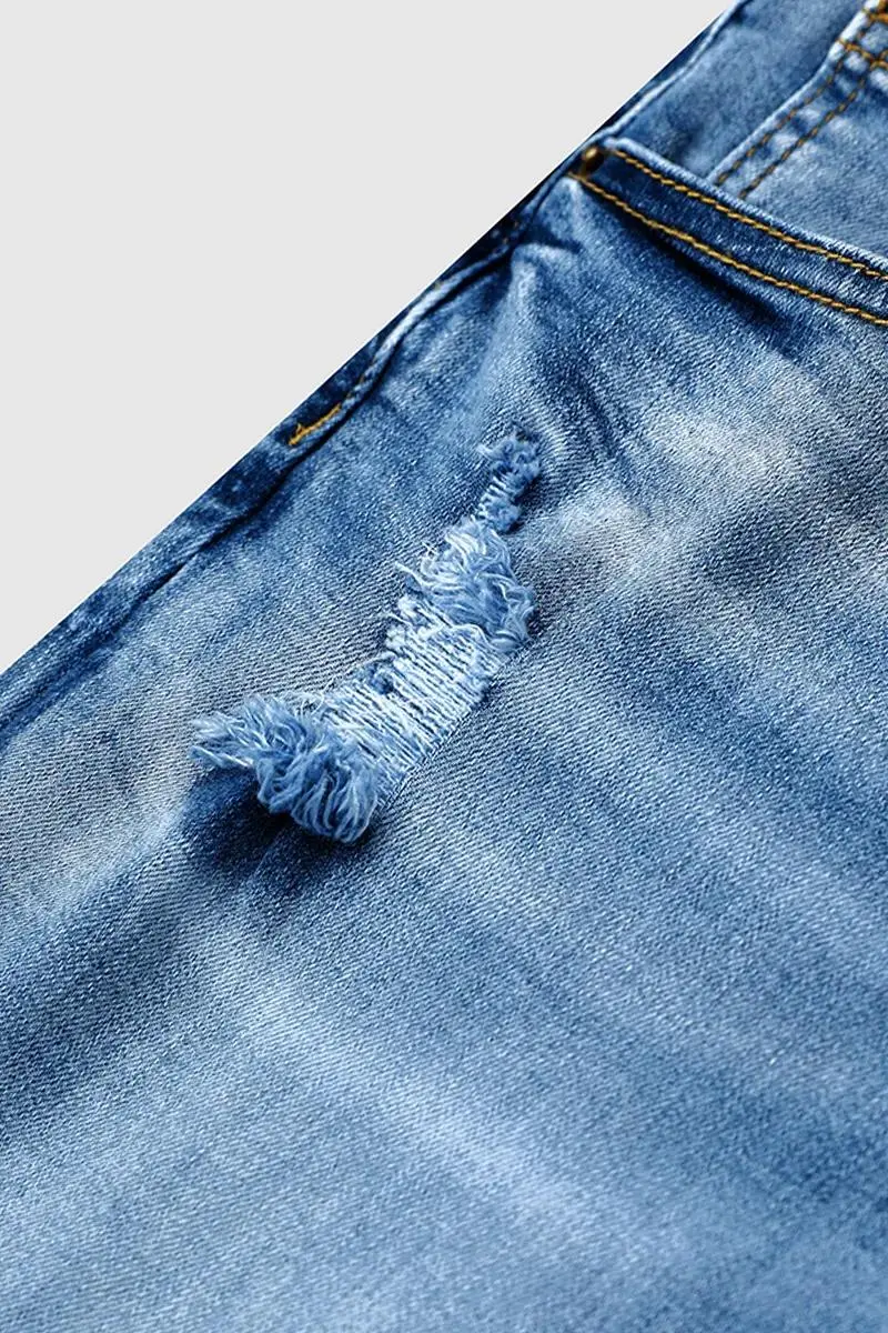 Washed Ripped Roll Hem Low Rise Skinny Jeans