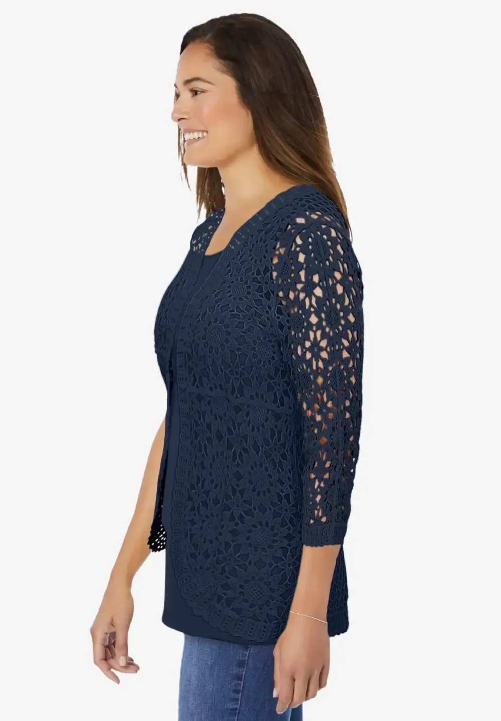 Curved Hem Pointelle Cardigan