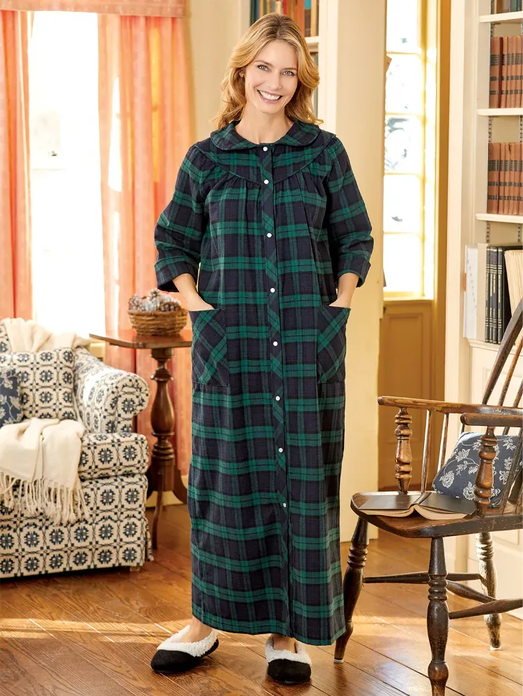 Women's Portuguese Cotton Flannel Snap-Front Robe