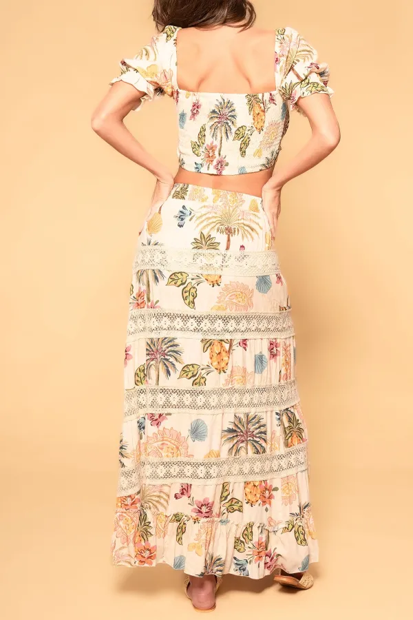 Multicolor Floral Print High Slit Maxi Skirt