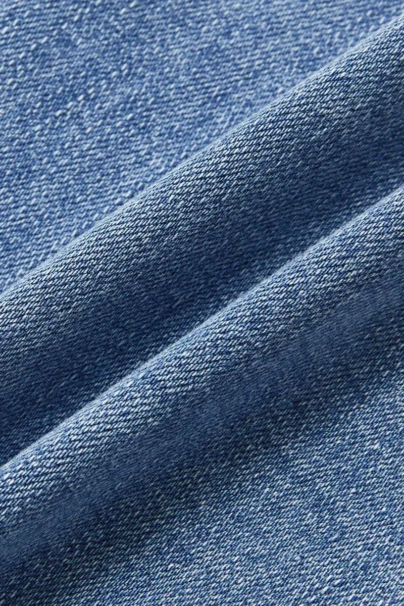Ripped Roll Hem Double Button Low Waist Straight Leg Jeans