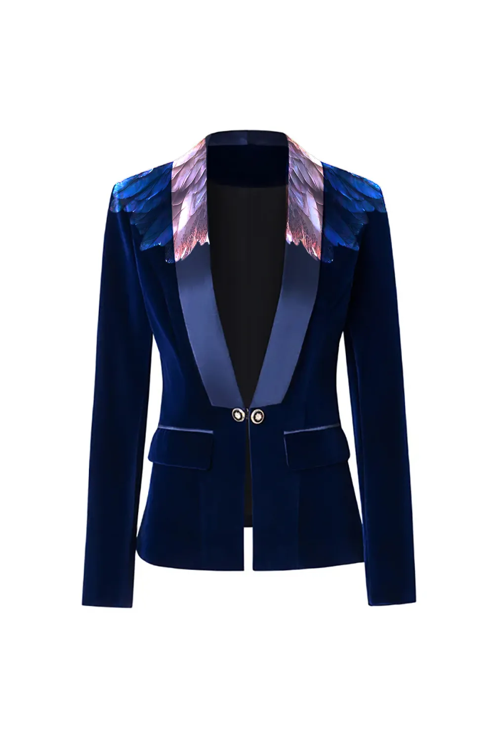 Silky Satin Shawl Collar Plunge Long Sleeve Cinched Waist Velvet Blazer