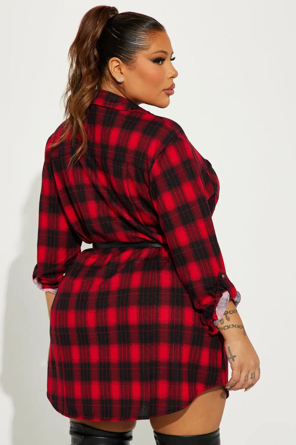 Rebecca Belted Flannel Mini Dress - Red/combo