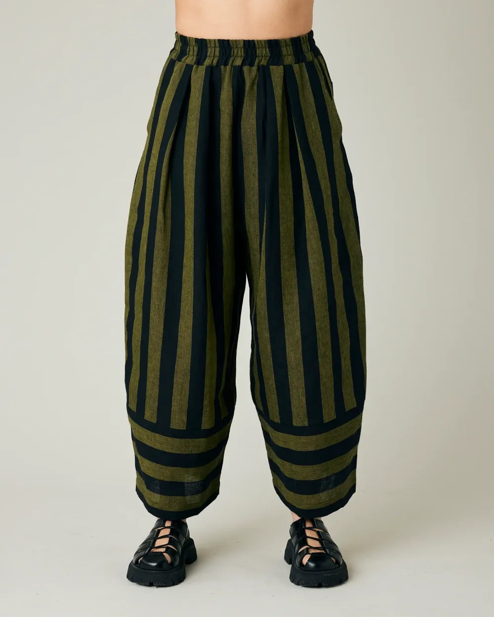 BLACK & OLIVE STRIPE LINEN TROUSERS