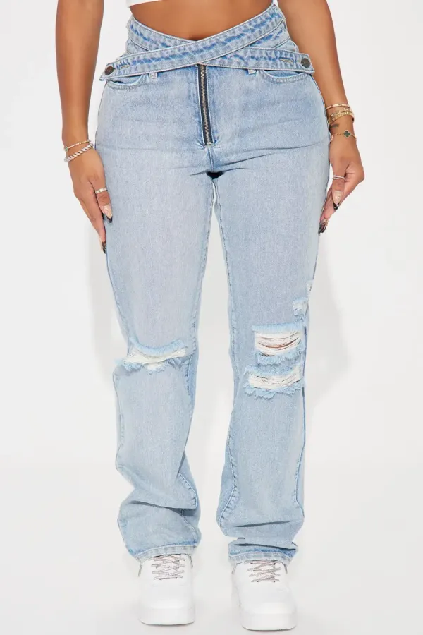 Past And Present Crossover Jeans - Light Wash