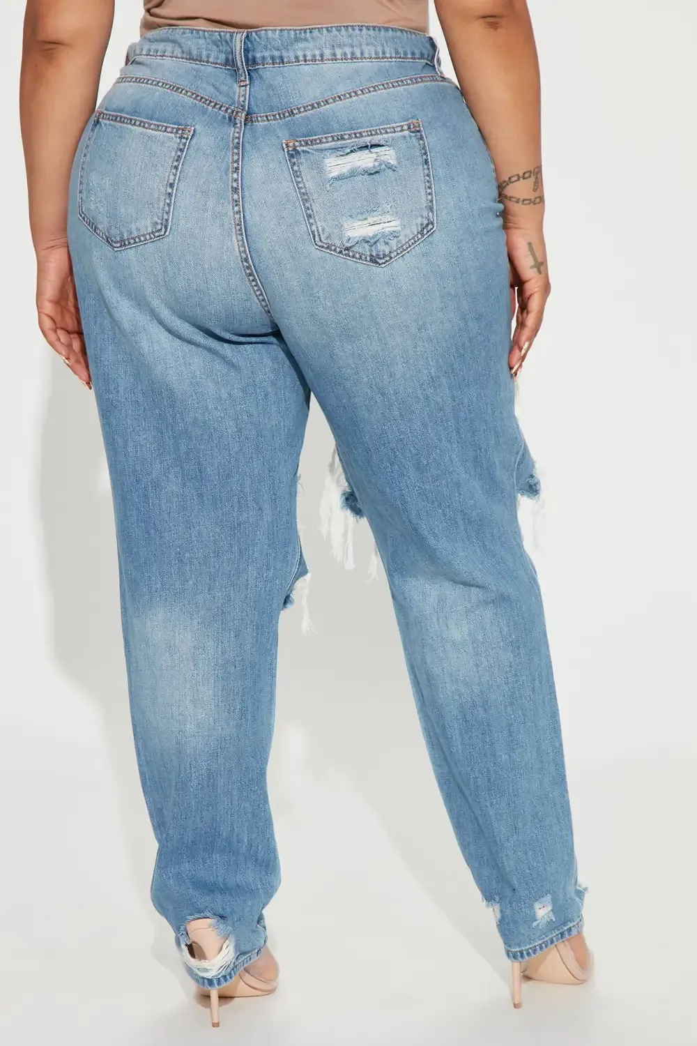 Tall Jax Distressed High Rise Boyfriend Jeans - Light Blue Wash