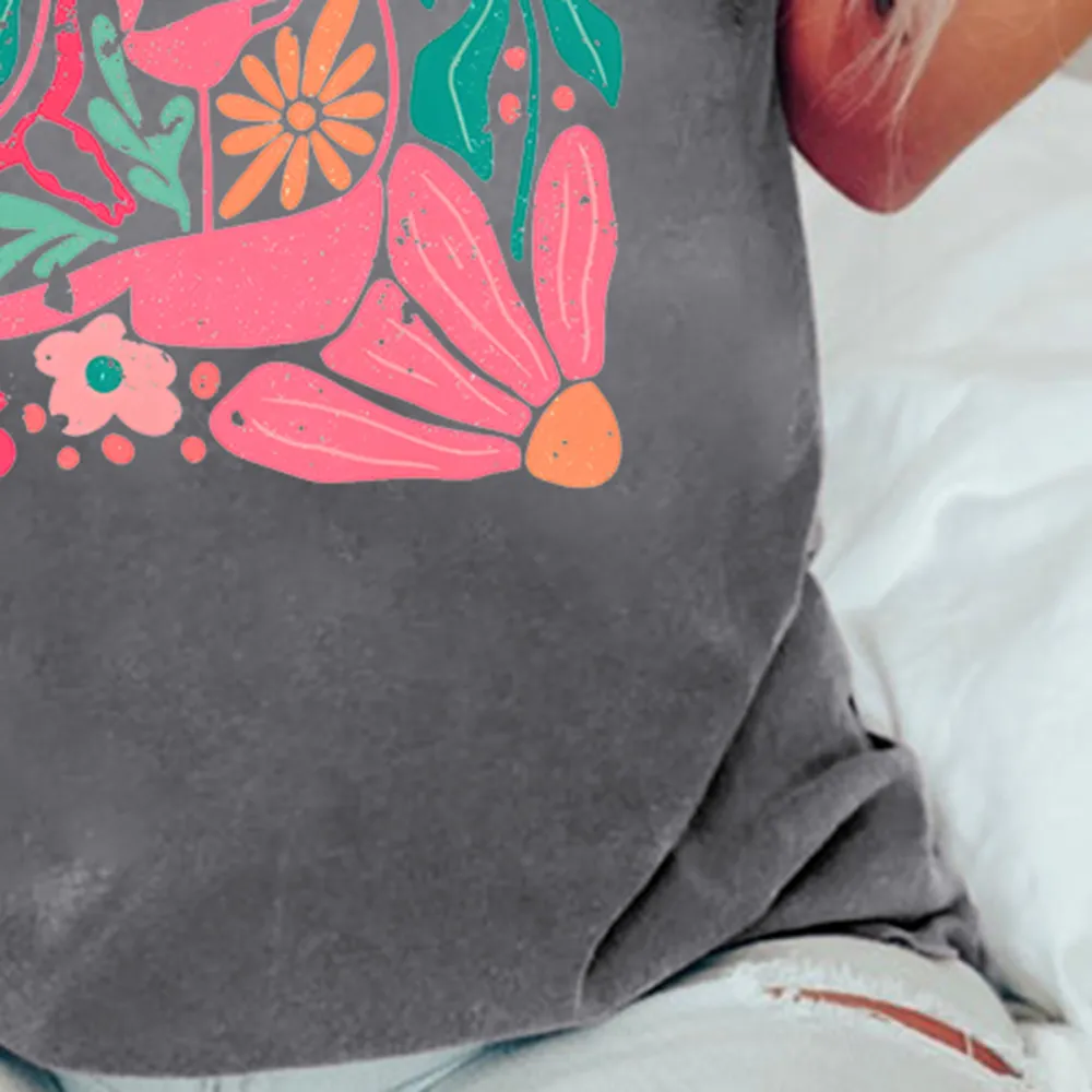 Women's Tropical Plant Print Short-Sleeved Top
